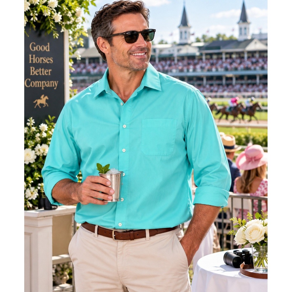 Christian Aujard Paris Mens 2XL Aqua Dress Shirt Regular Fit 34/35 Long Sleeve